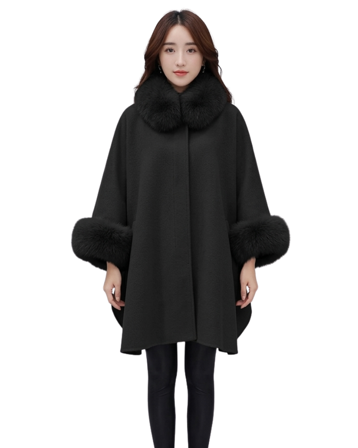 Raffaella Mantella Donna Oversize – Giacca Cape con Collo in Pelliccia e Maniche Pipistrello