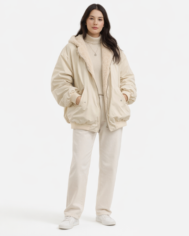 Jheyd Bomber Donna Oversize – Giacca Invernale Trapuntata con Collo in Ecopelliccia Rimovibile