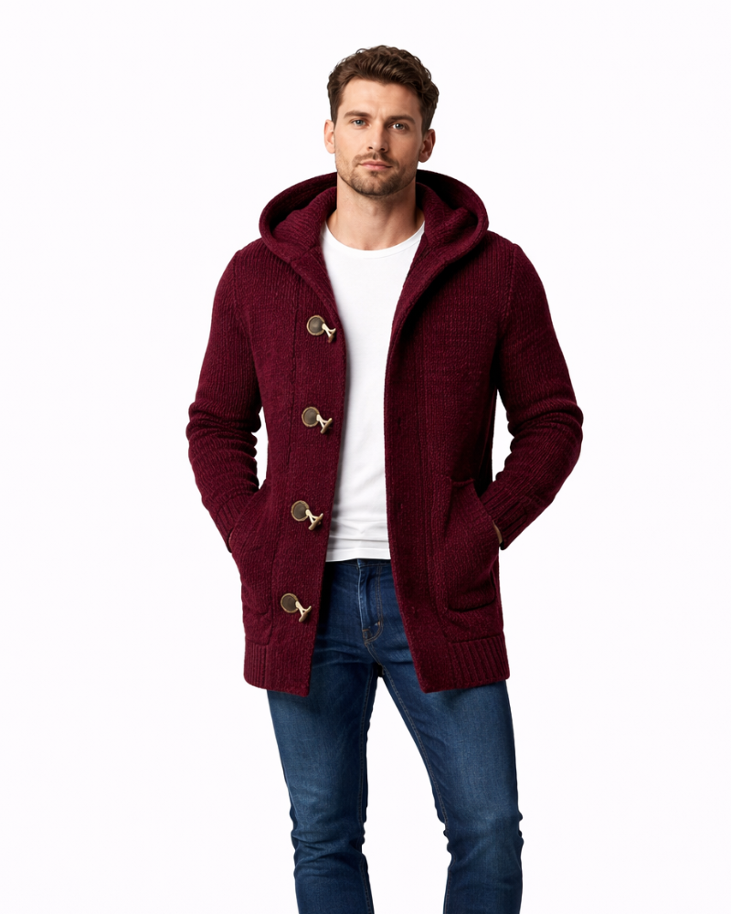 Federico Men's Hooded Cardigan – Soft Mélange Wool Casual Winter Sweater