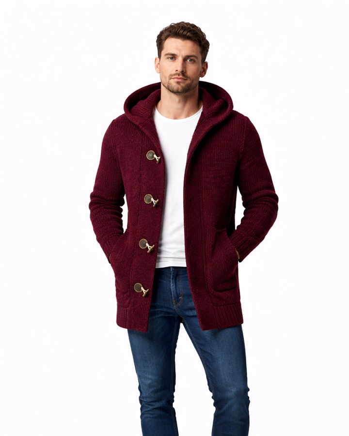 Federico Men's Hooded Cardigan – Soft Mélange Wool Casual Winter Sweater