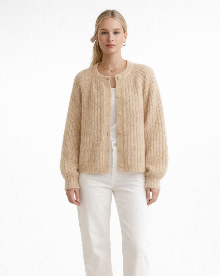 Zinnia Cardigan damski z dzianiny – elegancki kardigan z guzikami, miękki sweter casualowy