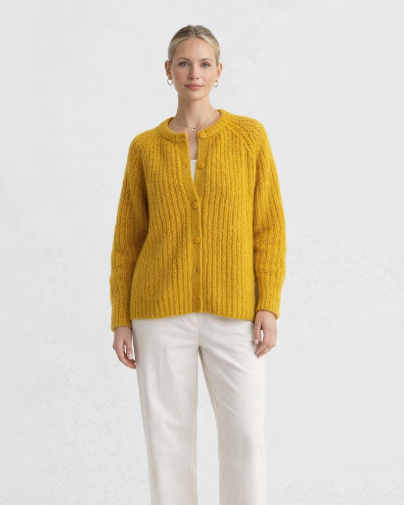 Zinnia Cardigan damski z dzianiny – elegancki kardigan z guzikami, miękki sweter casualowy
