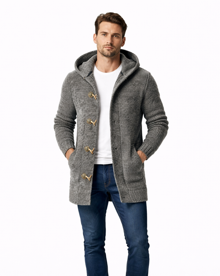 Federico Men's Hooded Cardigan – Soft Mélange Wool Casual Winter Sweater