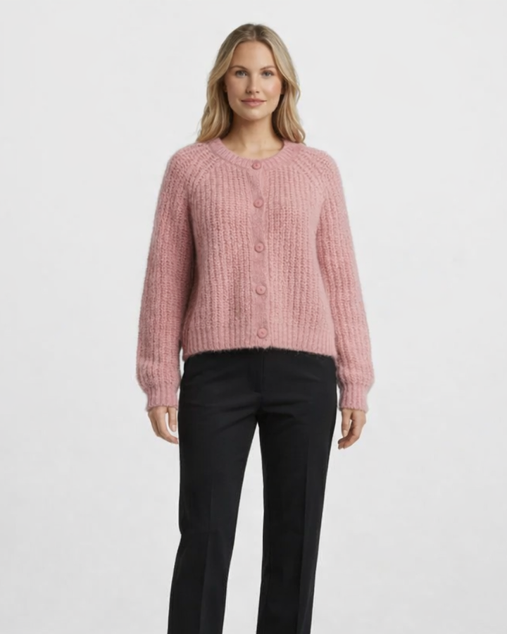 Zinnia Cardigan damski z dzianiny – elegancki kardigan z guzikami, miękki sweter casualowy