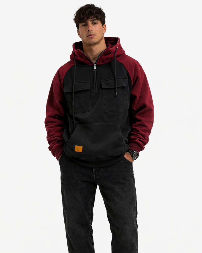 Brixton Men's Hoodie – Casual Two-Tone Sweatshirt with Pockets, Autumn Hoodie