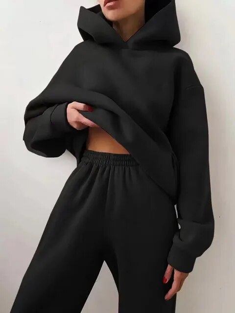 Set Felpa Con Cappuccio E Pantaloni Jogging Per Donna | Invernali