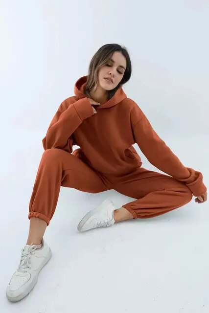 Set Felpa Con Cappuccio E Pantaloni Jogging Per Donna | Invernali