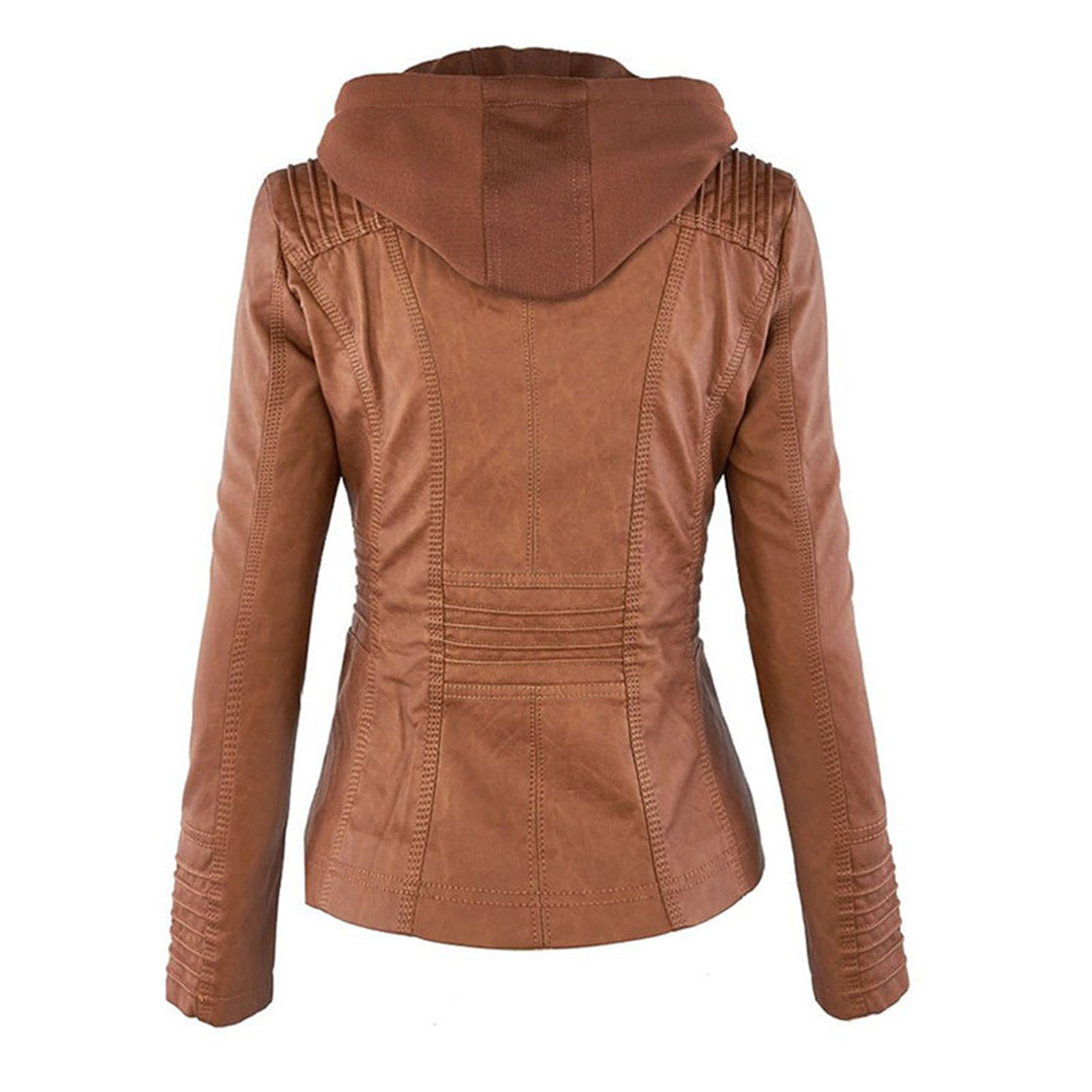 Giacca Casual In Pelle Con Cappuccio E Cerniera Da Donna | Maniche Lunghe
