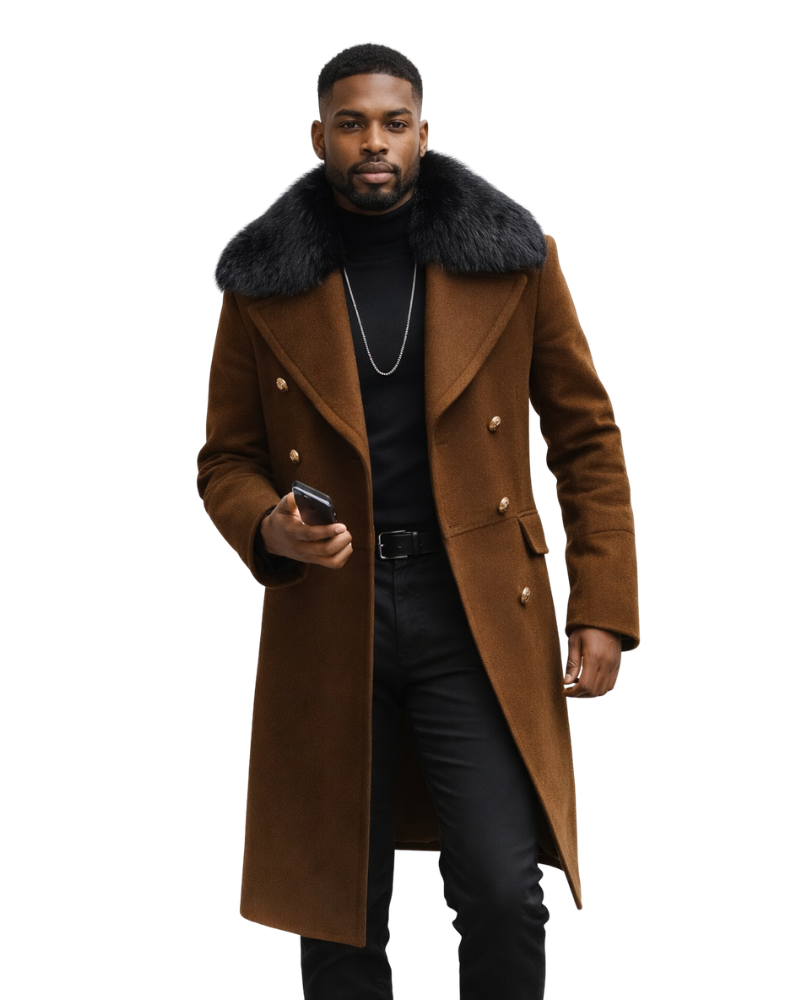 Lorence Cappotto Uomo Doppiopetto Lungo – Collo a Revers, Tasche Frontali, Elegante
