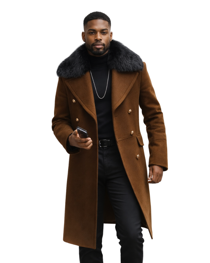 Lorence Cappotto Uomo Doppiopetto Lungo – Collo a Revers, Tasche Frontali, Elegante