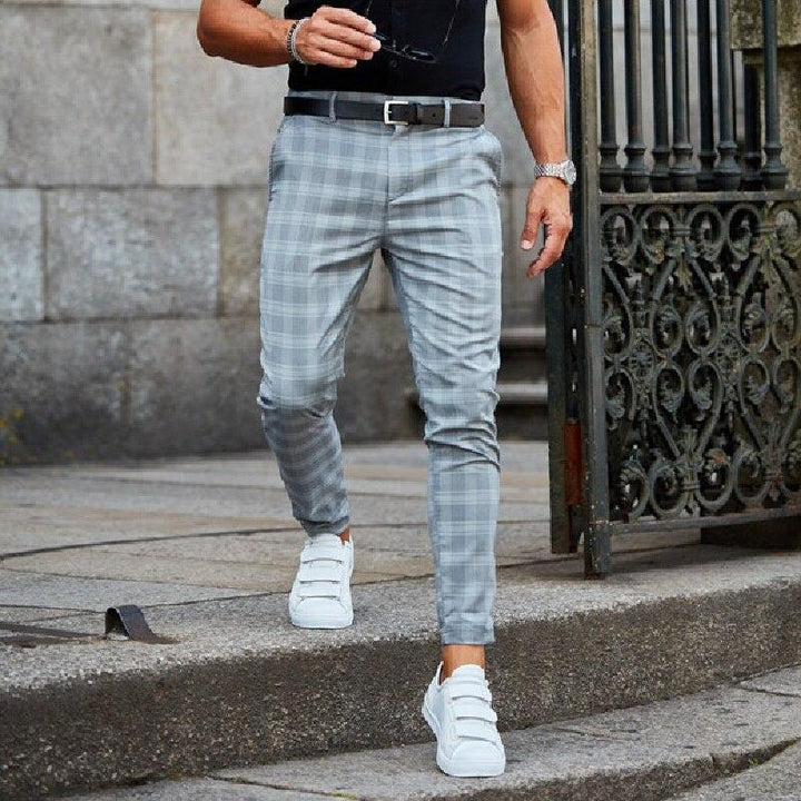 Pantalone Casual A Quadri Da Uomo | Con Stretch