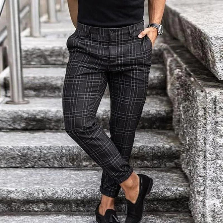 Pantalone Casual A Quadri Da Uomo | Con Stretch