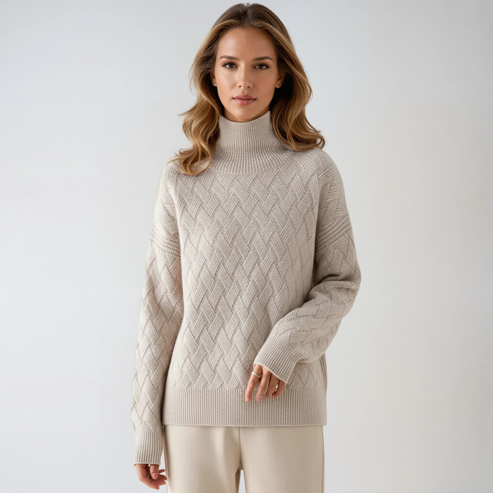 Sofie Maglione a Collo Alto Donna – Pullover in Maglia Elegante con Motivo Raffinato