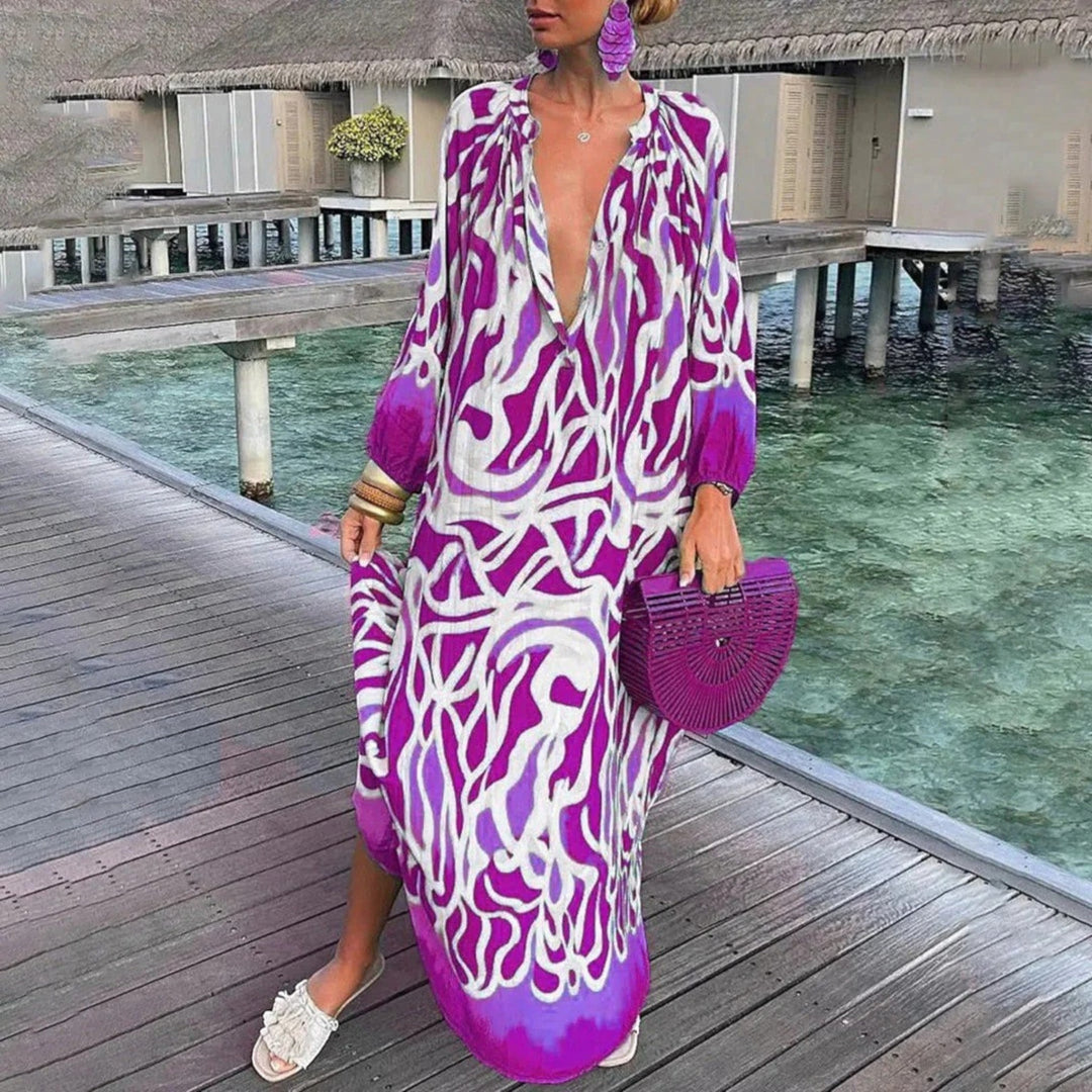 Abito Oversize Bohémien Con Scollo A V Per Donna | Maxi