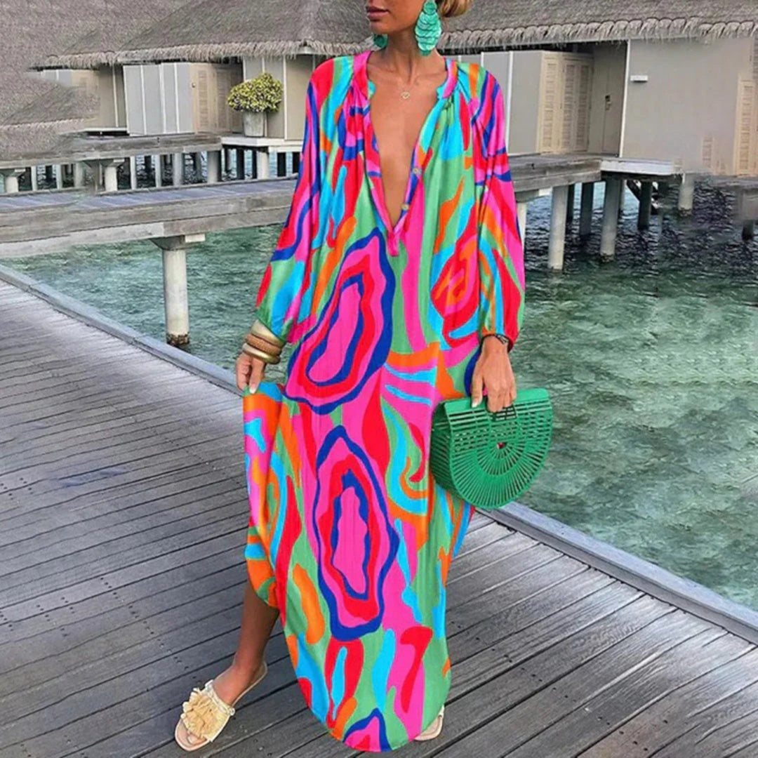 Abito Oversize Bohémien Con Scollo A V Per Donna | Maxi