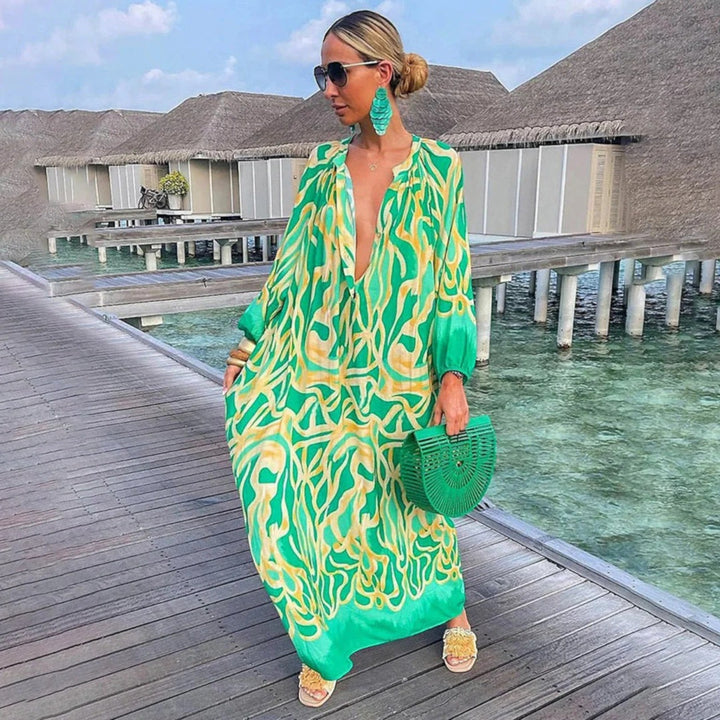 Abito Oversize Bohémien Con Scollo A V Per Donna | Maxi
