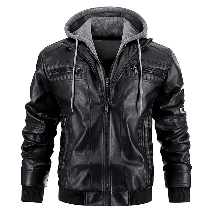 Men's Leather Biker Jacket | With Hood