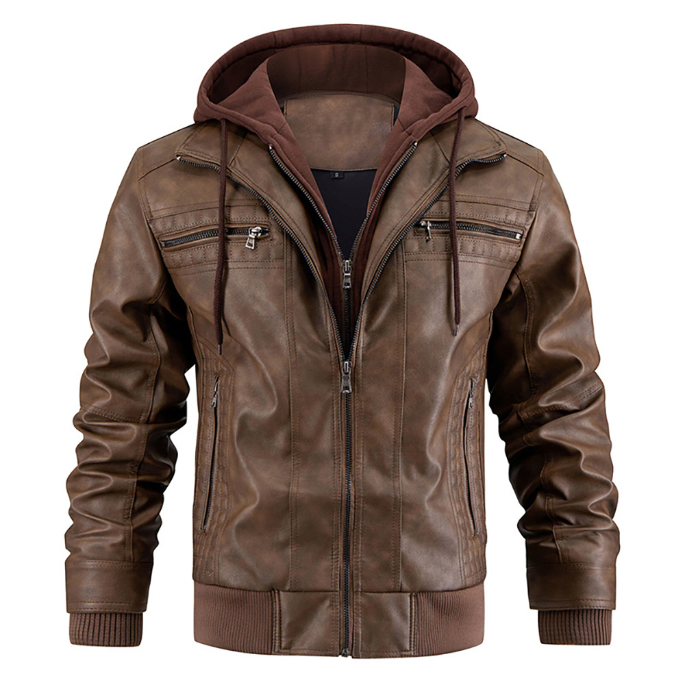 Men's Leather Biker Jacket | With Hood