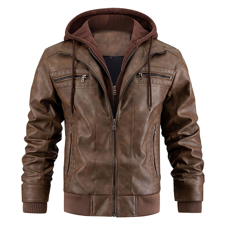 Men's Leather Biker Jacket | With Hood