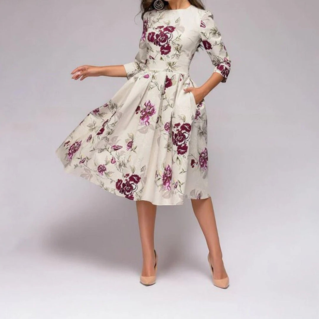 Abito Floreale Con Scollo Rotondo Per Donna | Midi