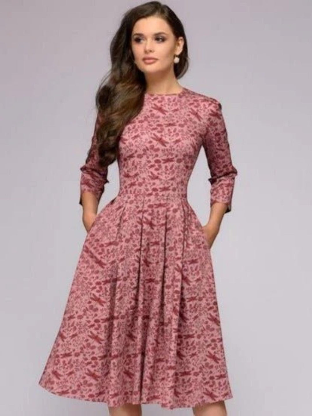 Abito Floreale Con Scollo Rotondo Per Donna | Midi