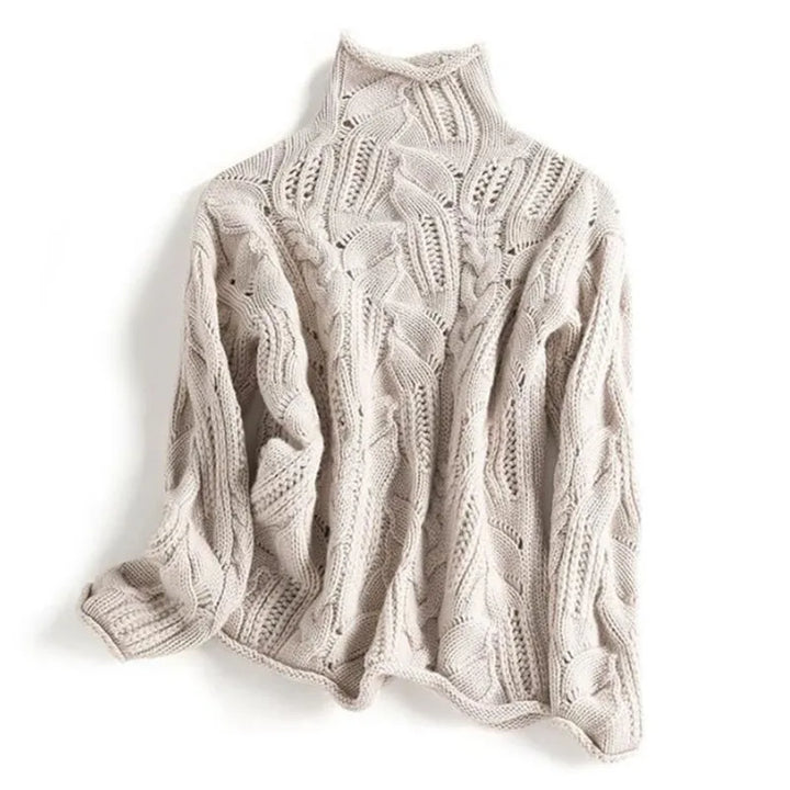 Klaihre Maglione Donna a Collo Alto – Pullover in Maglia con Motivo a Trecce e Vestibilità Morbida