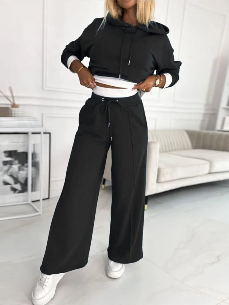 Set Top E Pantaloni A Gamba Larga Per Donna | Con Cappuccio