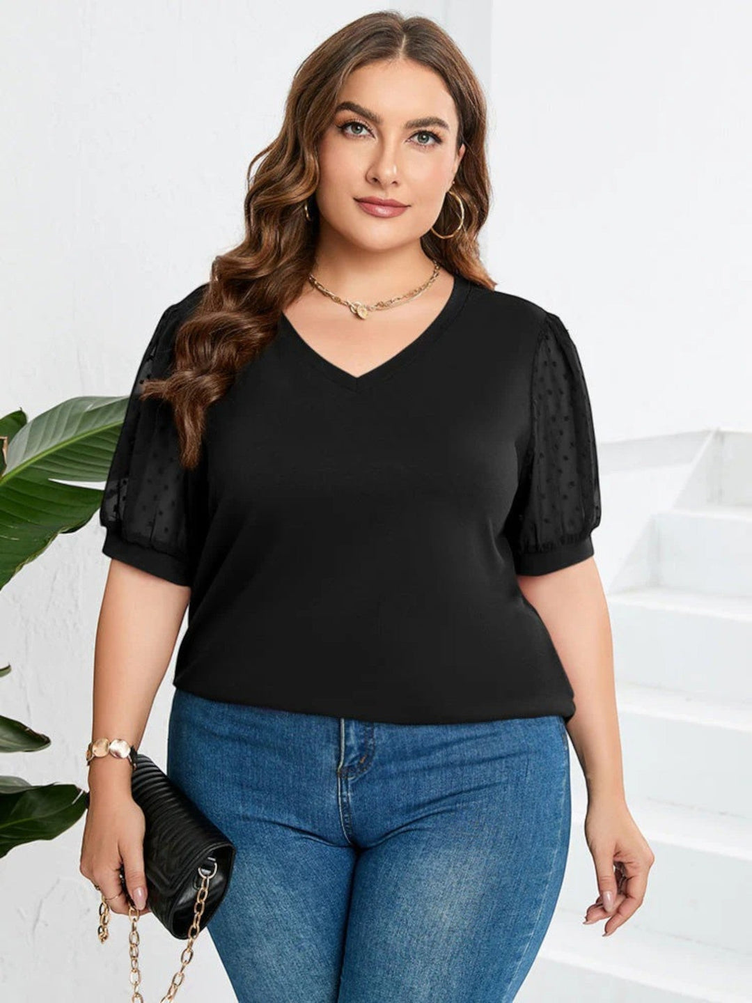 Anouk | Top Elegante Con Scollo A V Per Donna | Maniche Corte
