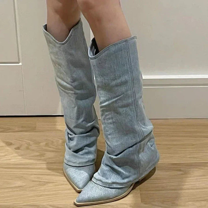 Stivali Da Cowboy In Jeans Al Ginocchio | Invernali