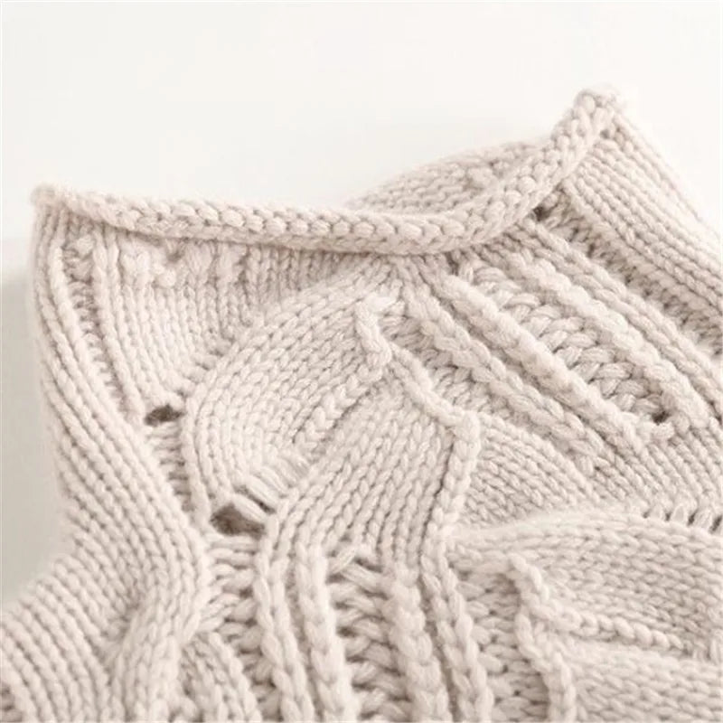 Klaihre Maglione Donna a Collo Alto – Pullover in Maglia con Motivo a Trecce e Vestibilità Morbida