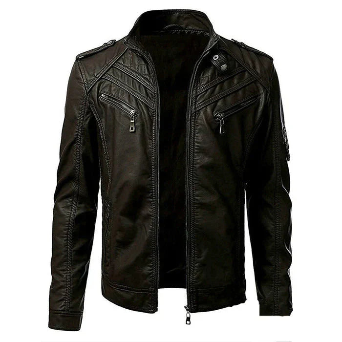 Men's Leather Biker Jacket | With Many Pockets