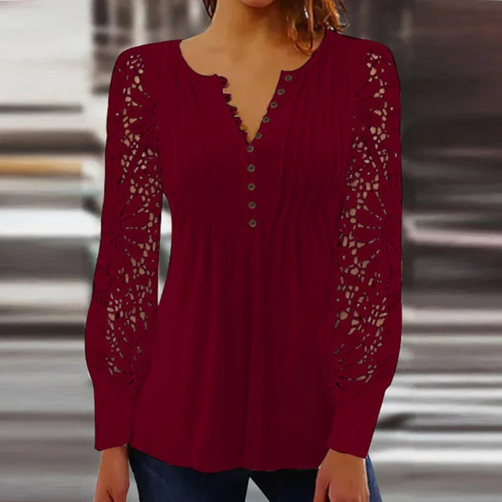 Camicetta Elegante Con Scollo A V Per Donna | Manica Lunga