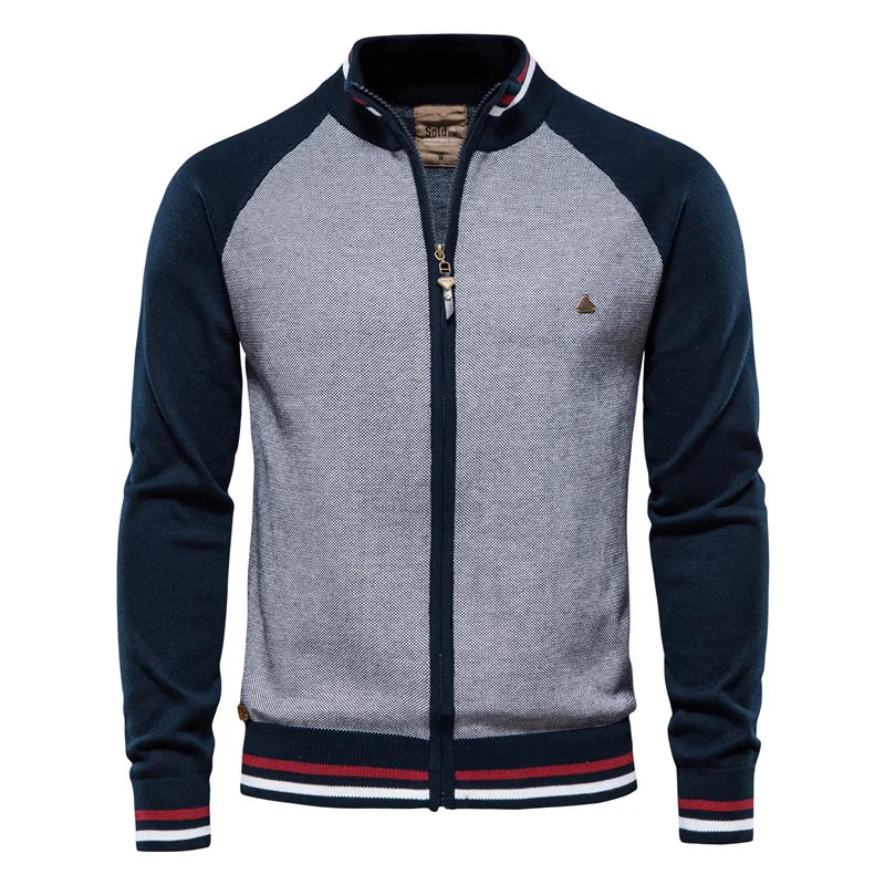 Rico Cardigan Uomo Zip – Gilet Sportivo Retro in Cotone con Maniche a Contrasto