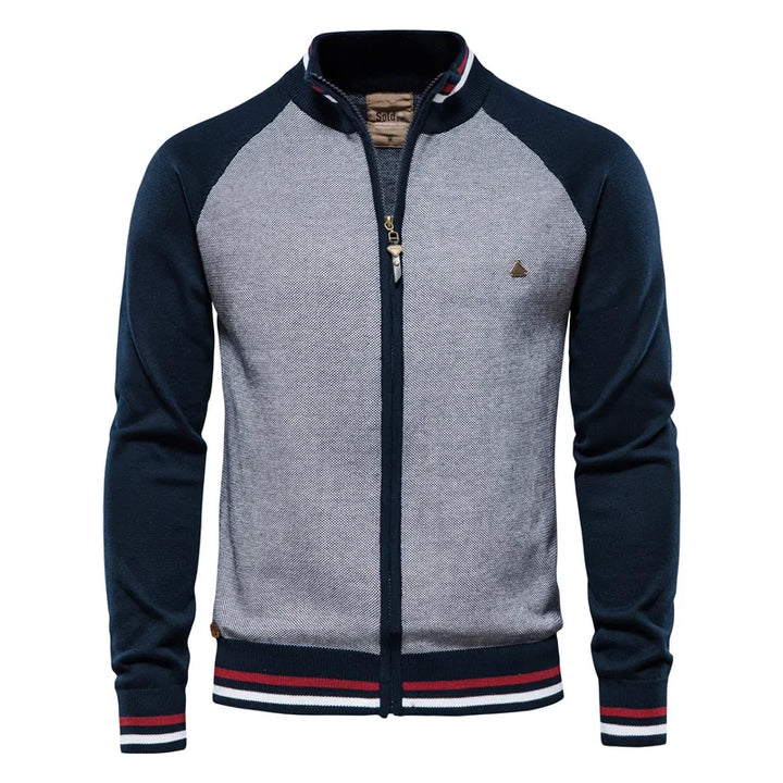 Rico Cardigan Uomo Zip – Gilet Sportivo Retro in Cotone con Maniche a Contrasto
