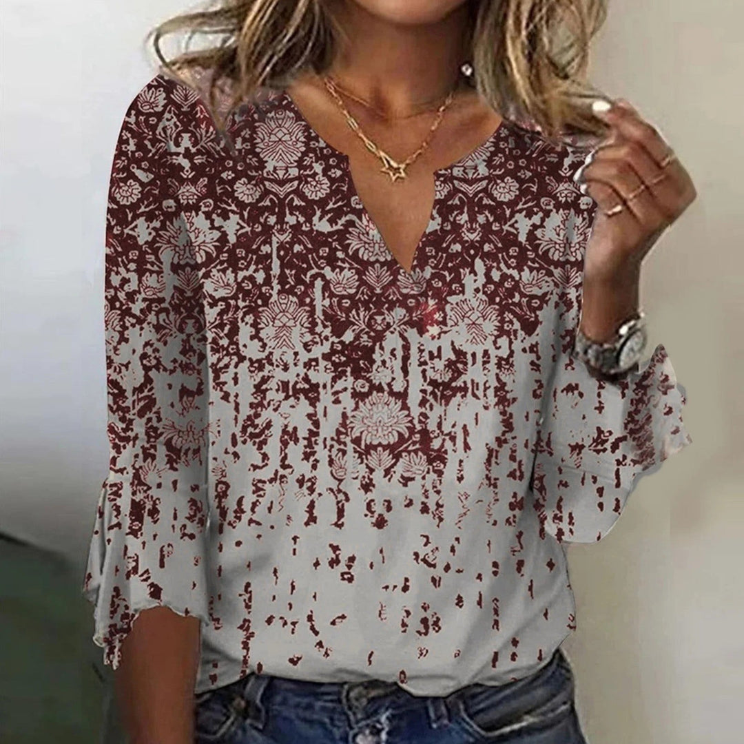 Top Stampato Con Scollo A V Per Donna | Maniche Lunghe