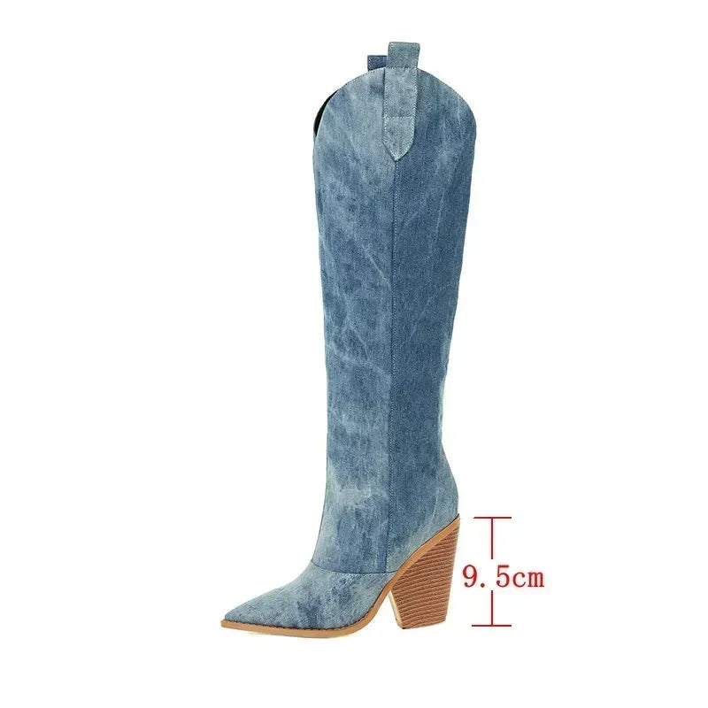 Stivali Invernali Da Cowboy Al Ginocchio Per Donna | Blu