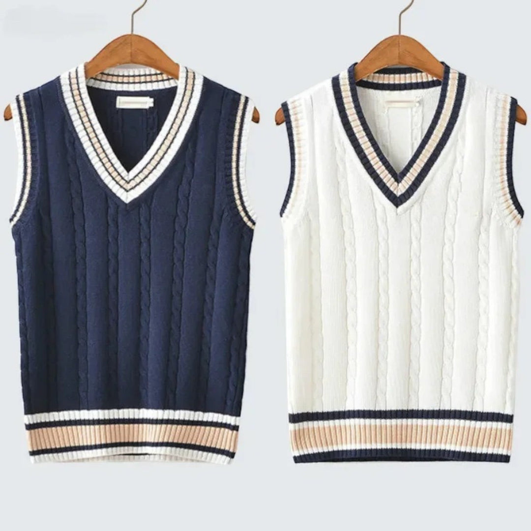 Adrian | Gilet A Righe Con Scollo A V Per Uomo | Senza Maniche