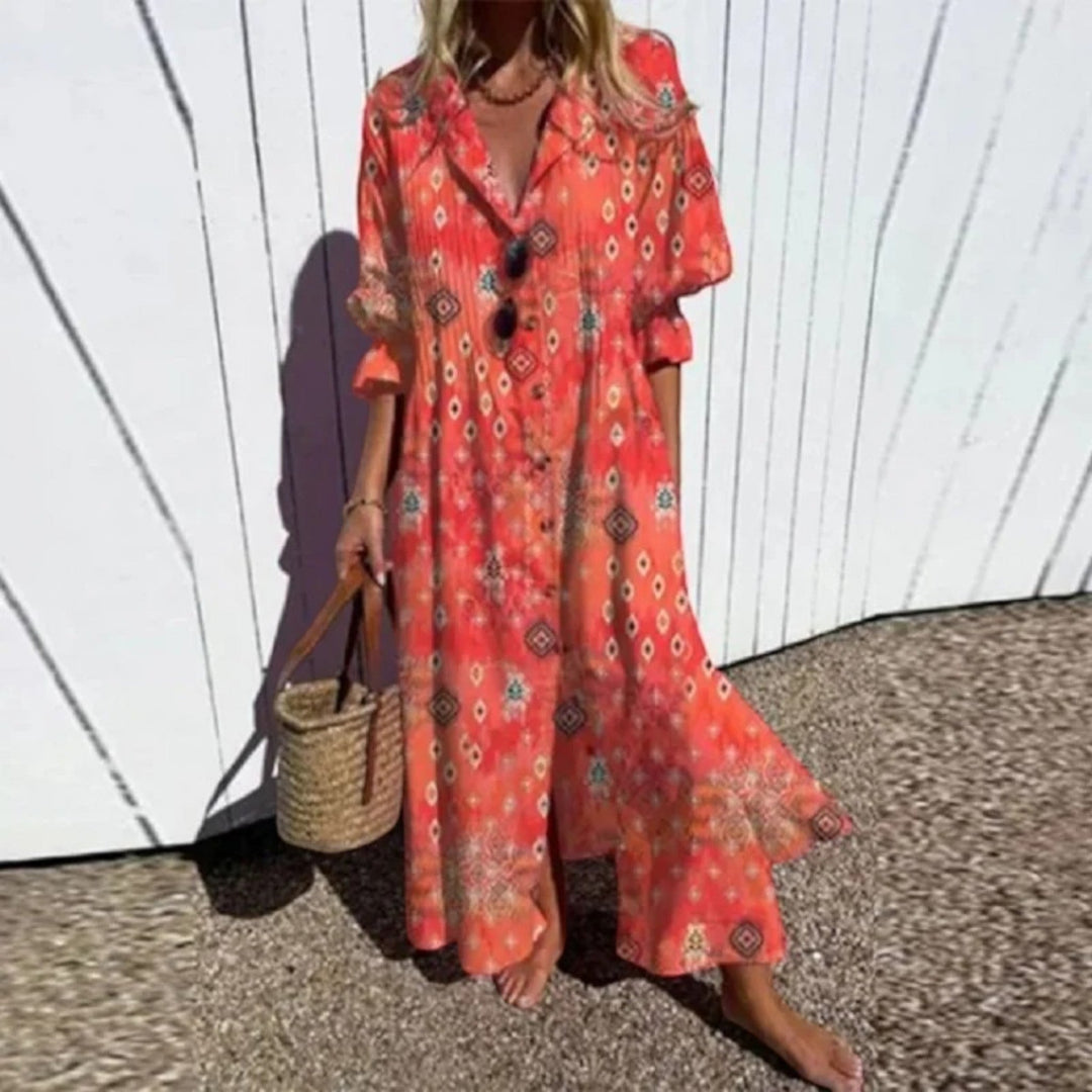 Amandine | Abito Bohémien Con Scollo A V Per Donna | Maxi