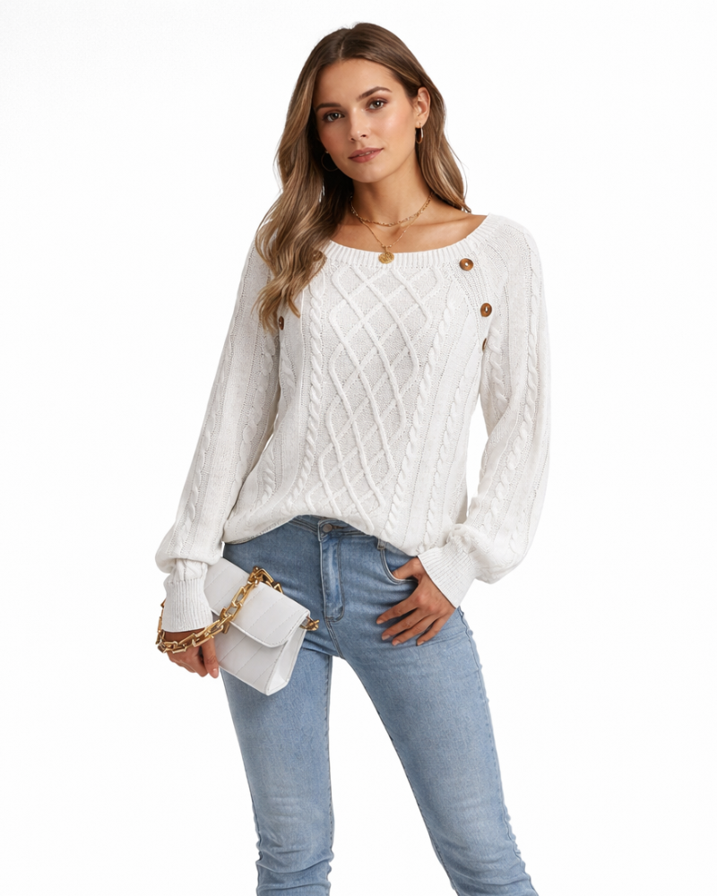 Evie Maglione Donna Elegante – Pullover Morbido con Bottoni Decorativi, Maglia Invernale