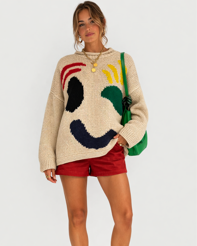 Giorgia Maglione Oversize Smiley Damski – Miękki, Casualowy, Modny Sweter Zimowy