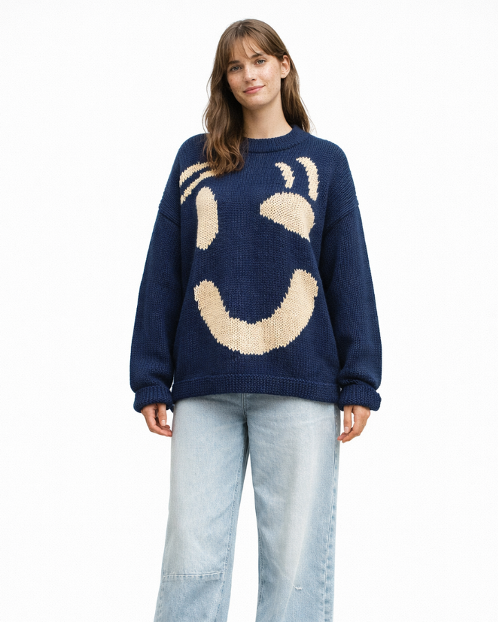 Giorgia Maglione Oversize Smiley Damski – Miękki, Casualowy, Modny Sweter Zimowy