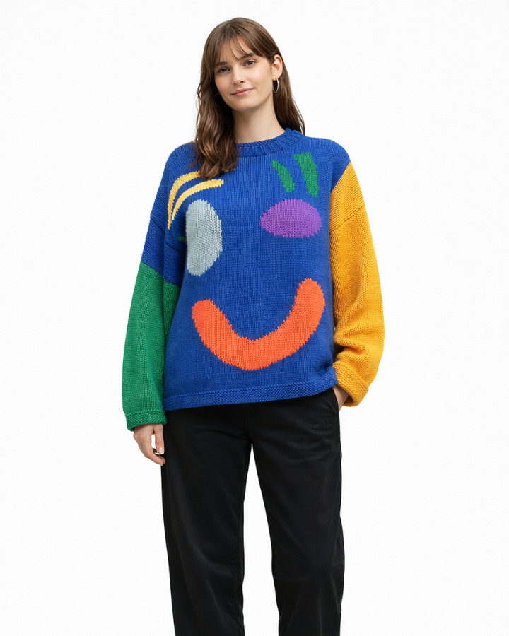 Giorgia Maglione Oversize Smiley Damski – Miękki, Casualowy, Modny Sweter Zimowy