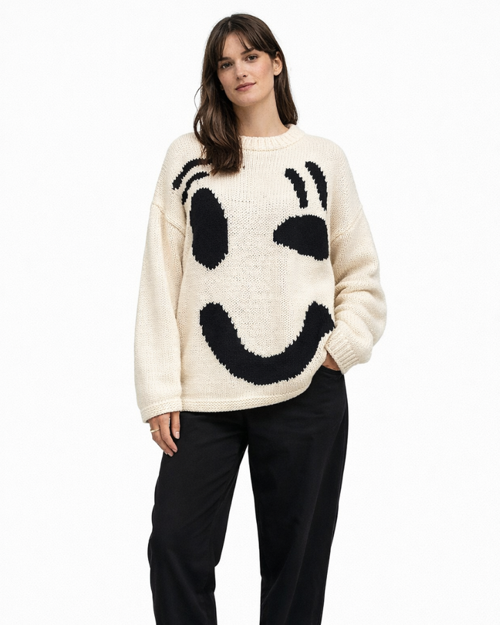 Giorgia Maglione Oversize Smiley Damski – Miękki, Casualowy, Modny Sweter Zimowy