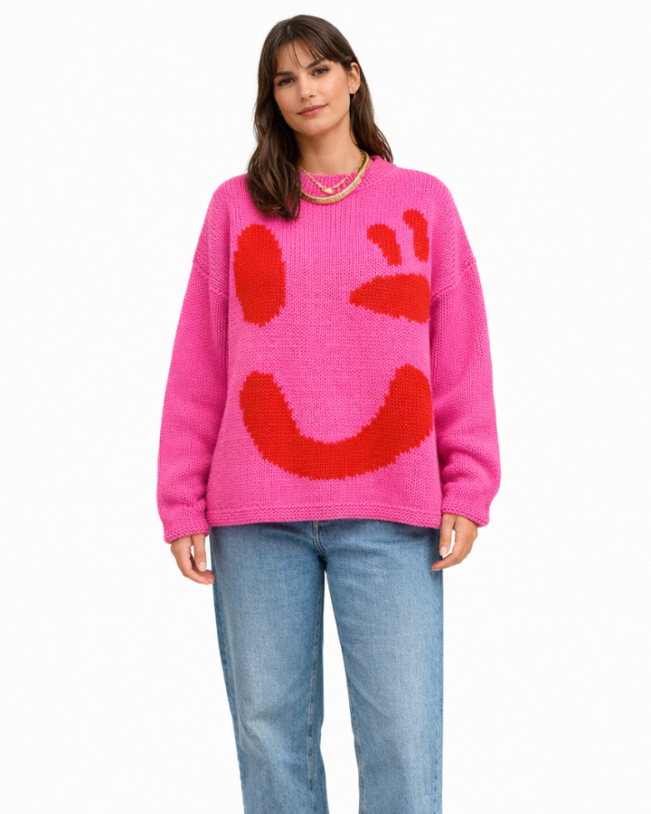 Giorgia Maglione Oversize Smiley Damski – Miękki, Casualowy, Modny Sweter Zimowy