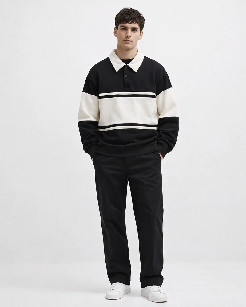 Polo de felpa a rayas para hombre Rigor – Suéter casual suave de algodón con ajuste relajado