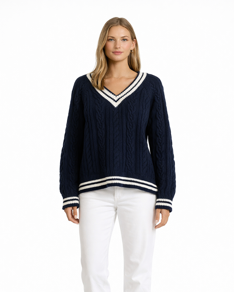 Saphian Maglione Donna Oversize – Pullover Scollo V con Righe, Maglia Trecce Casual Chic
