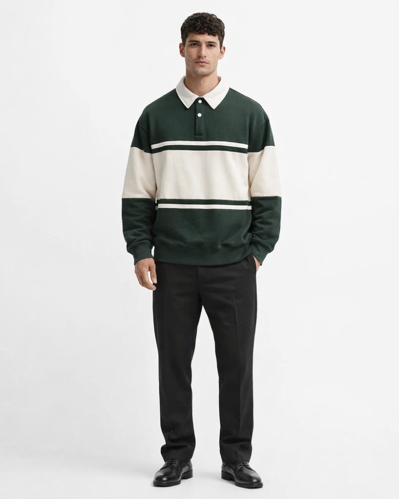 Polo de felpa a rayas para hombre Rigor – Suéter casual suave de algodón con ajuste relajado