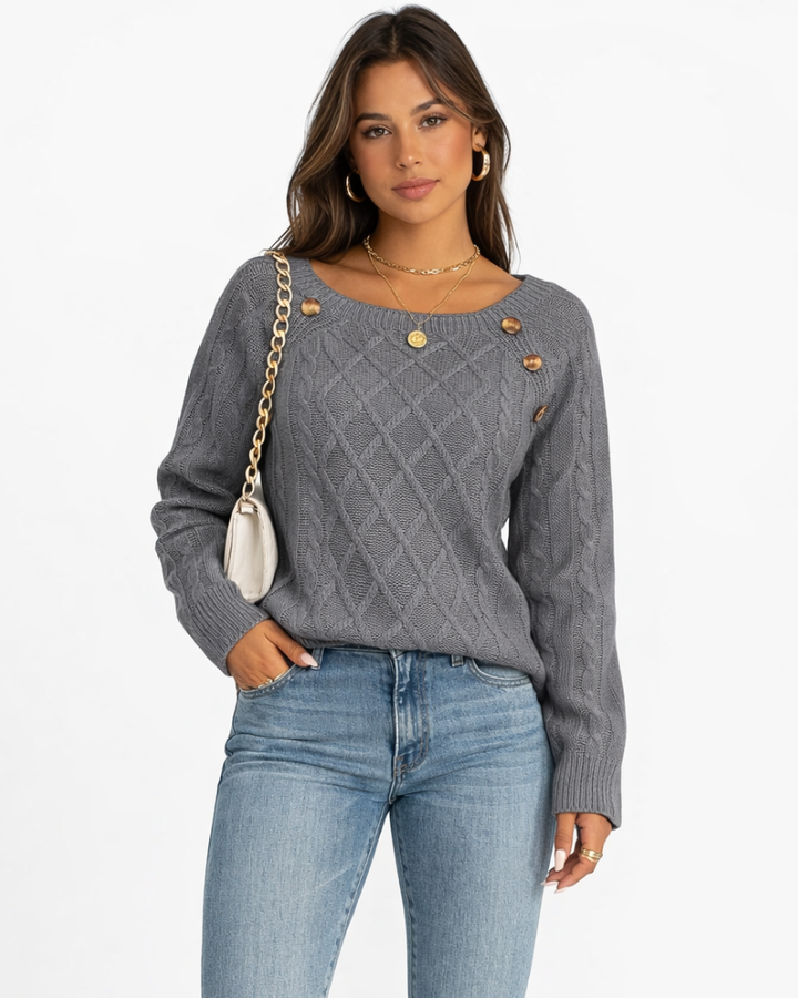 Evie Maglione Donna Elegante – Pullover Morbido con Bottoni Decorativi, Maglia Invernale
