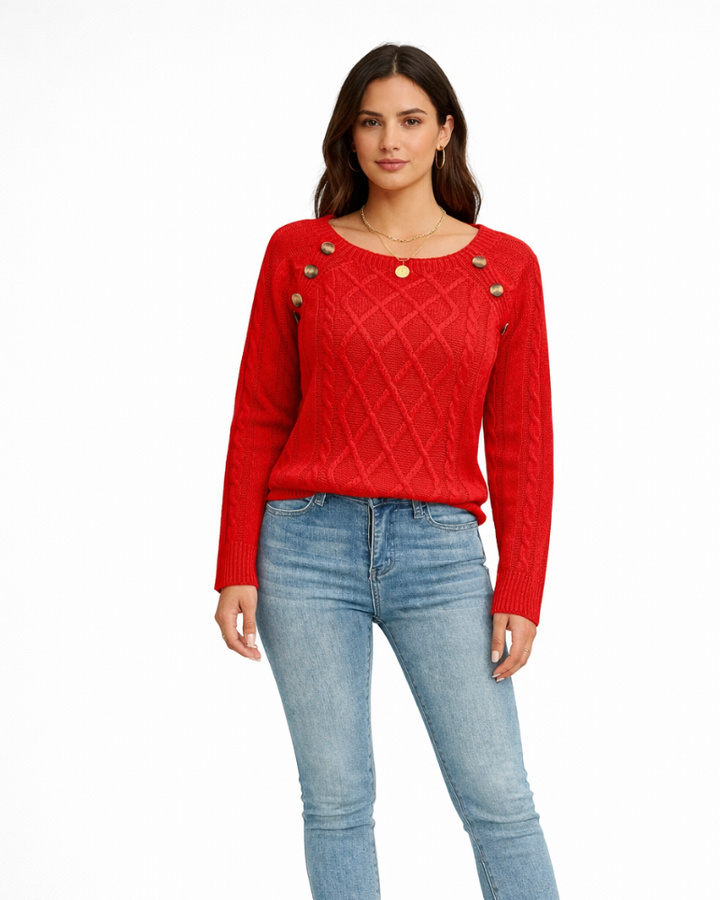 Evie Maglione Donna Elegante – Pullover Morbido con Bottoni Decorativi, Maglia Invernale