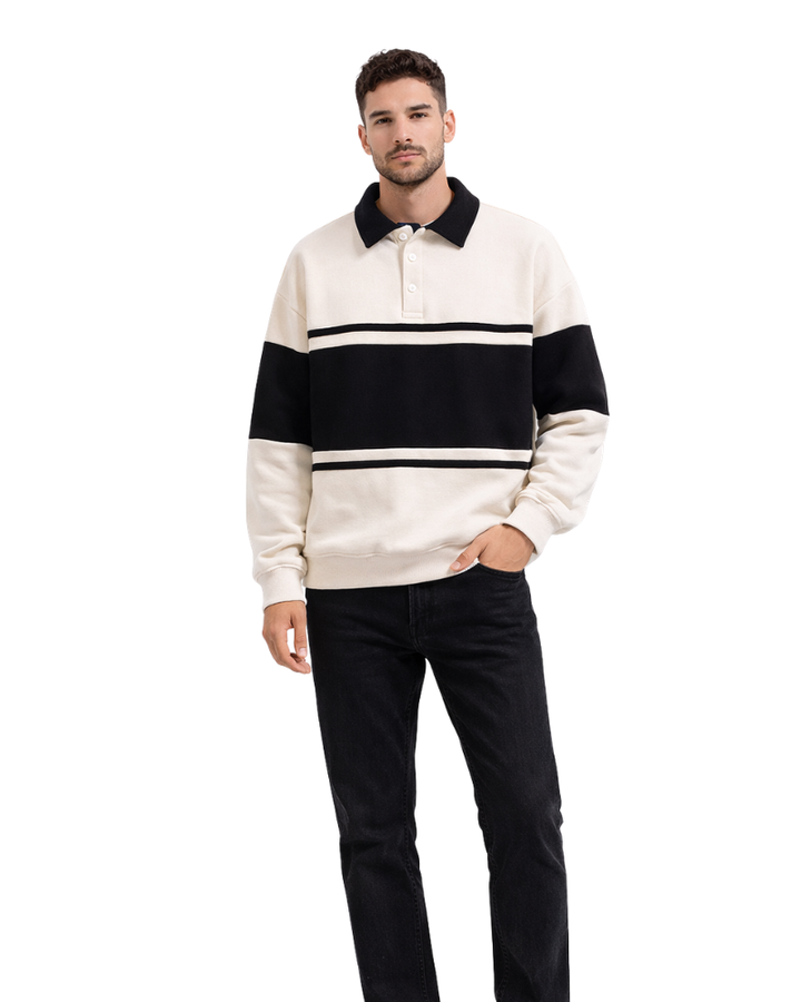 Polo de felpa a rayas para hombre Rigor – Suéter casual suave de algodón con ajuste relajado